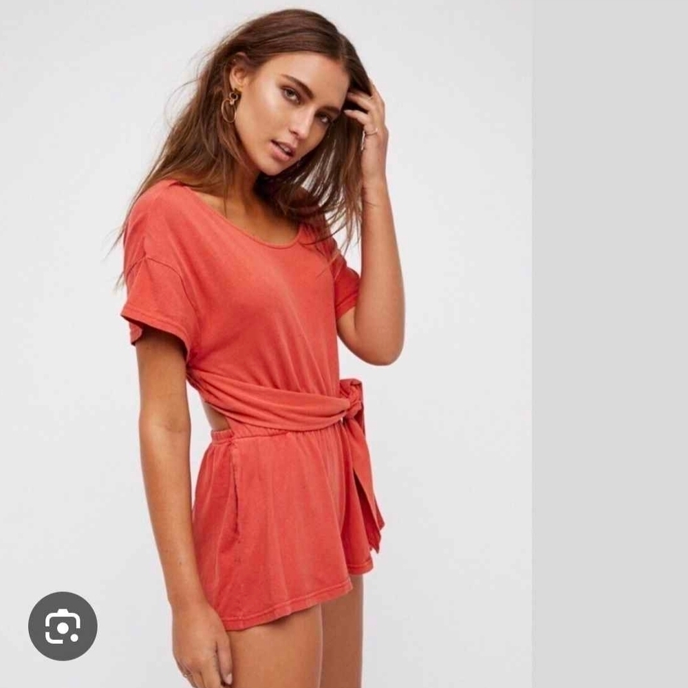 Free People Easy Street Romper in Coral Red